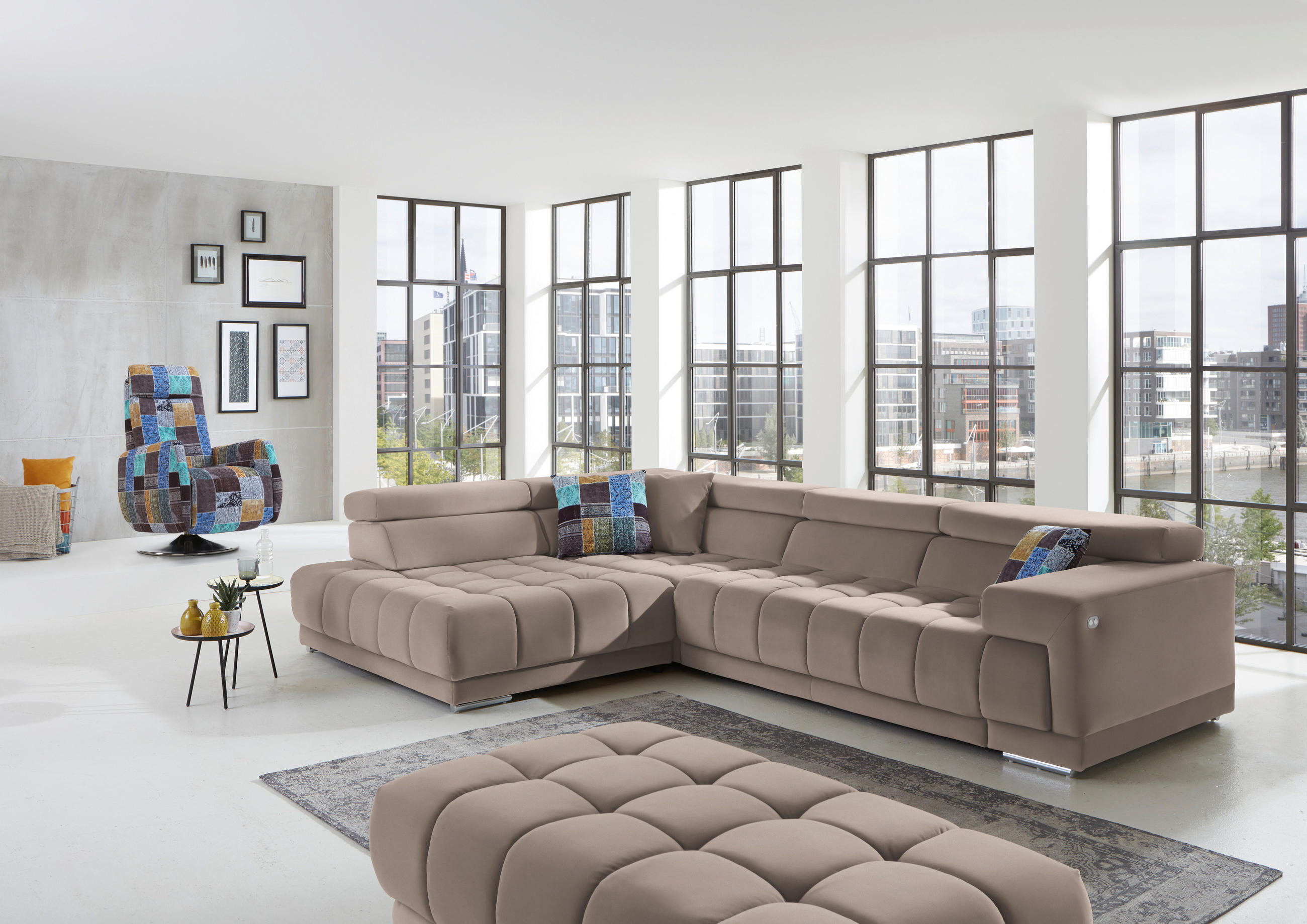 ECKSOFA in Mikrofaser Cappuccino  222/326 cm  - Chromfarben/Cappuccino, Design, Textil/Metall (222/326cm) - Beldomo Speed