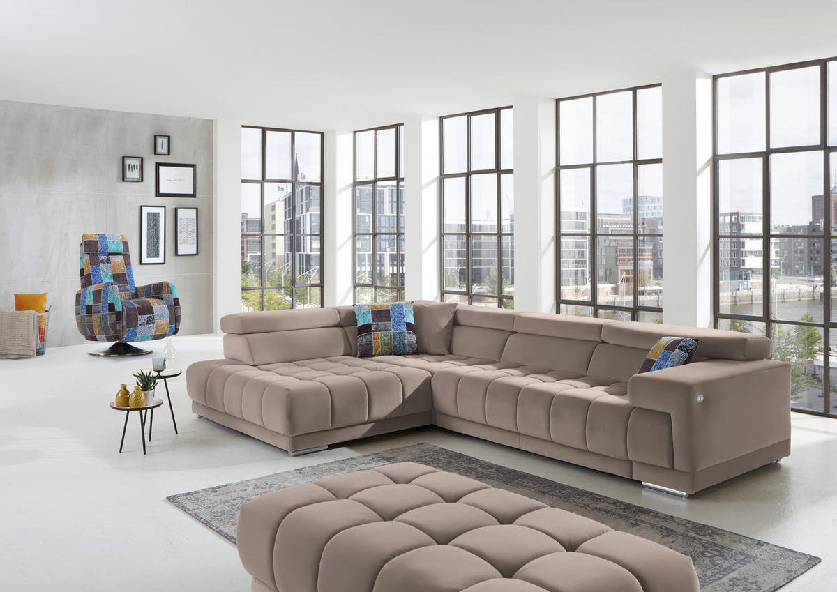 ECKSOFA in Mikrofaser Cappuccino  222/326 cm  - Chromfarben/Cappuccino, Design, Textil/Metall (222/326cm) - Beldomo Speed