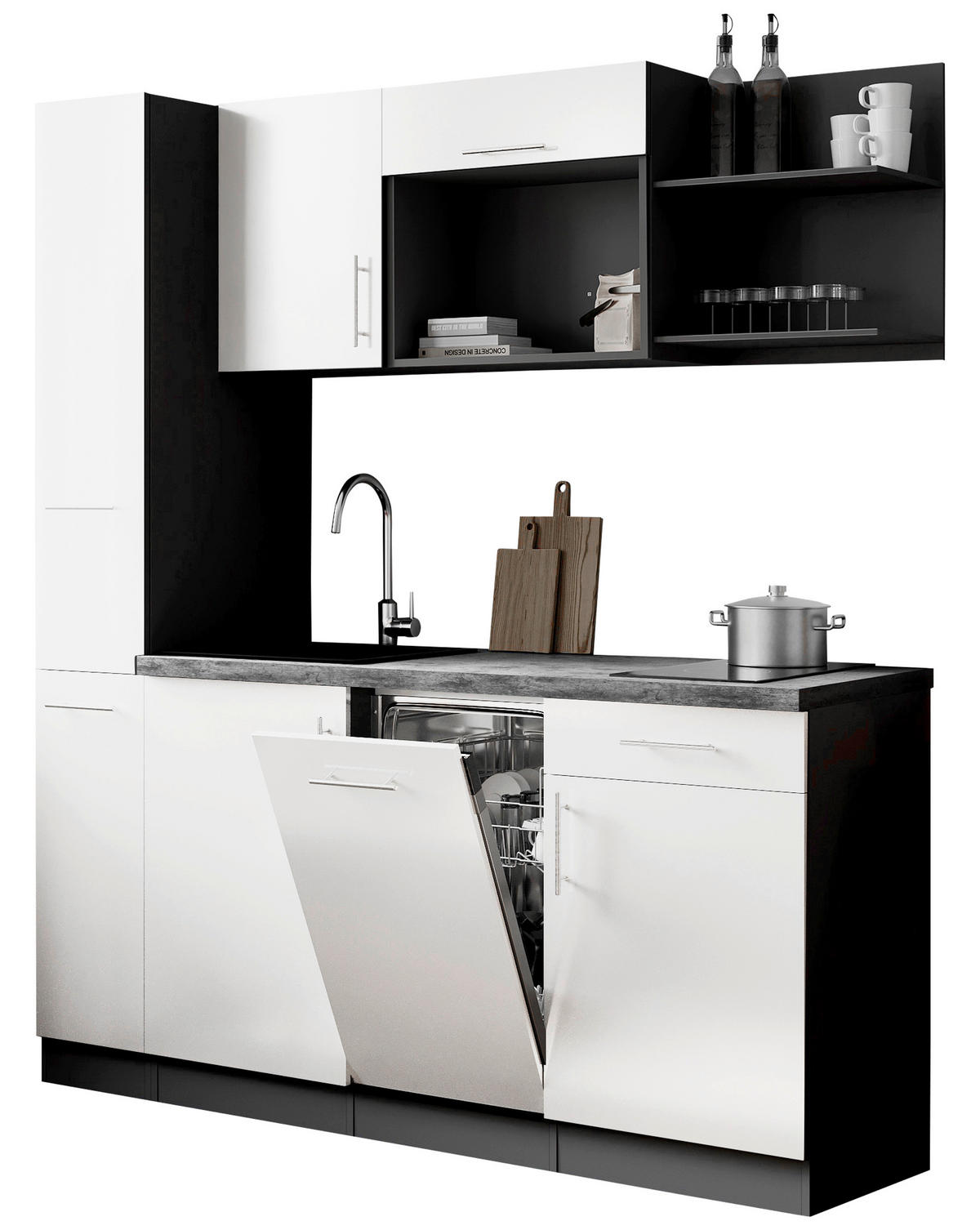KÜCHENBLOCK Oliver 175 cm  in Weiß  - Weiß/Grau, Trend, Holzwerkstoff/Metall (175cm) - Respekta