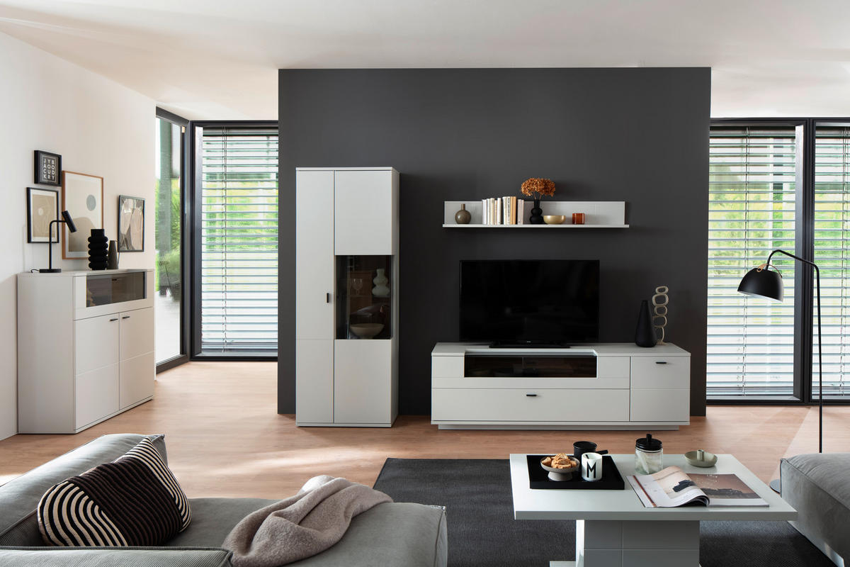 WOHNWAND  in Weiß, Eichefarben  280/199/50 cm  - Eichefarben/Anthrazit, Design, Glas/Holzwerkstoff (280/199/50cm) - Stylife