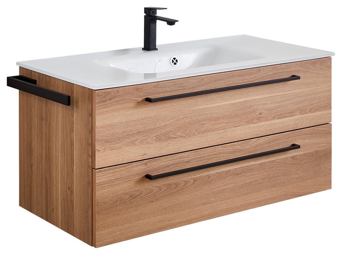 WASCHTISCHKOMBI 101,2 cm  - Eichefarben/Schwarz, KONVENTIONELL, Glas/Holzwerkstoff (101,2cm) - Novel