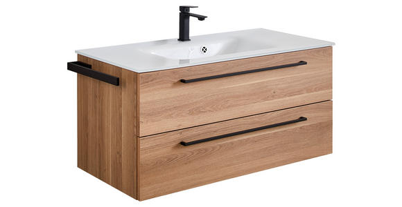 WASCHTISCHKOMBI 101,2 cm  - Eichefarben/Schwarz, KONVENTIONELL, Glas/Holzwerkstoff (101,2cm) - Novel