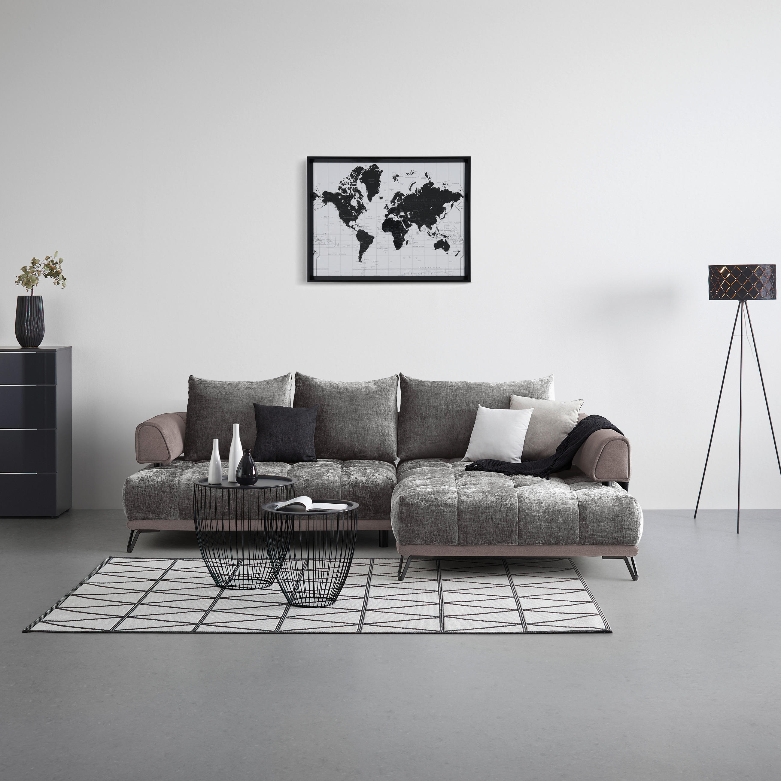 HÖRNSOFFA i grå  - grå/svart, Modern, metall/textil (262/184cm) - MID.YOU