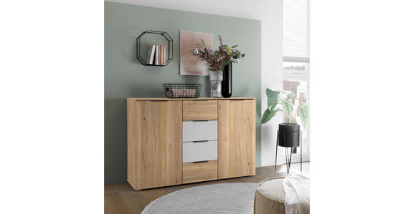 SIDEBOARD in 135/89/40 cm - Eichefarben/Schwarz, KONVENTIONELL, Holzwerkstoff/Kunststoff (135/89/40cm) - Carryhome