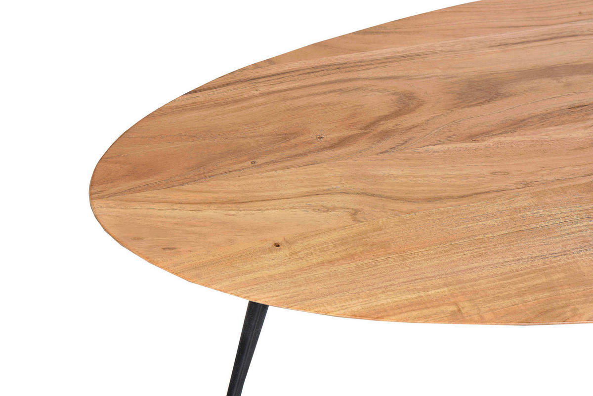 COUCHTISCH Akazie massiv 150/60/45 cm oval Naturfarben, Schwarz  - Schwarz/Naturfarben, Design, Holz/Metall (150/60/45cm) - MID.YOU
