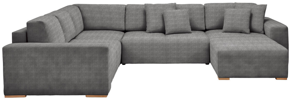 WOHNLANDSCHAFT in Cord Grau  - Buchefarben/Schwarz, Konventionell, Holz/Kunststoff (283/371/208cm) - Livetastic