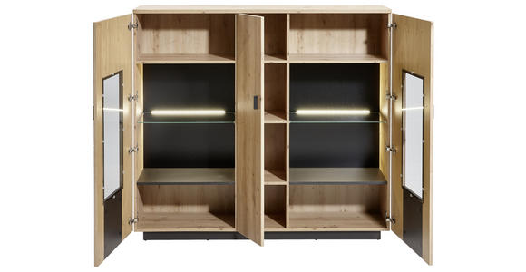 HIGHBOARD in 150/137/37 cm - Eichefarben/Anthrazit, Design, Glas/Holzwerkstoff (150/137/37cm) - Carryhome