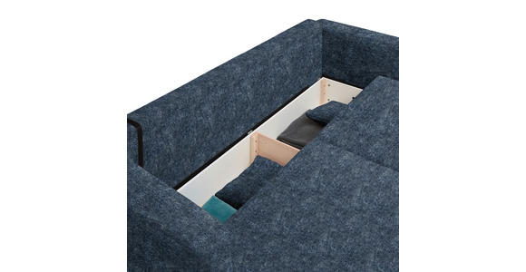 SCHLAFSOFA Velours Dunkelblau Zierkissen, Rückenkissen, Bettkasten, Schlaffunktion, Rücken echt  - Schwarz/Dunkelblau, Design, Kunststoff/Textil (250/92/105cm) - Carryhome