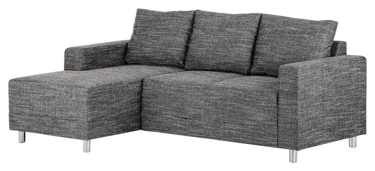 ECKSOFA in Struktur Schwarz  - Chromfarben/Schwarz, Design, Textil/Metall (144/200cm) - MID.YOU