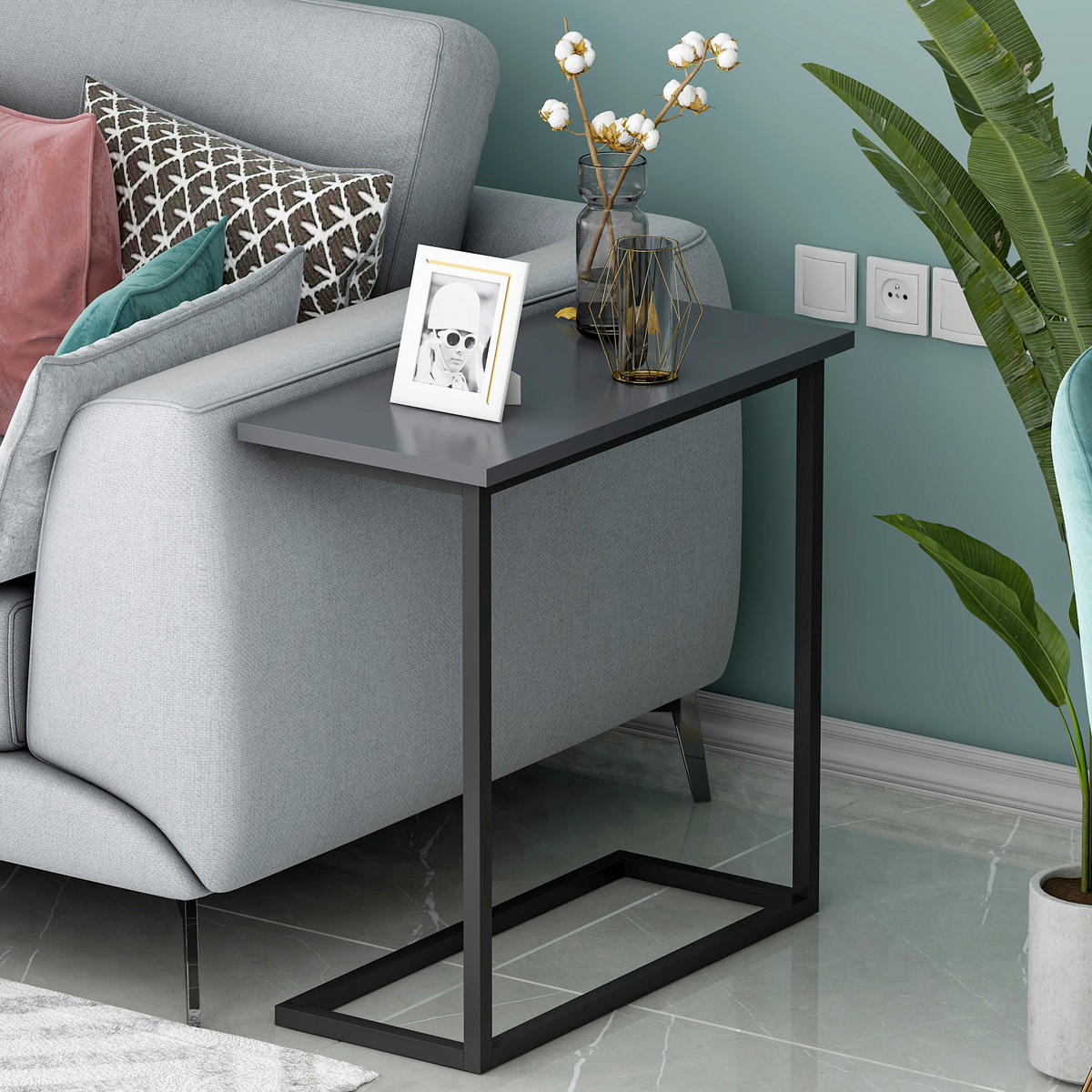 BEISTELLTISCH 64/30/62 cm Narin Beistelltisch Anthrazit rechteckig  - Anthrazit/Schwarz, Design, Holzwerkstoff/Metall (64/30/62cm) - Livetastic