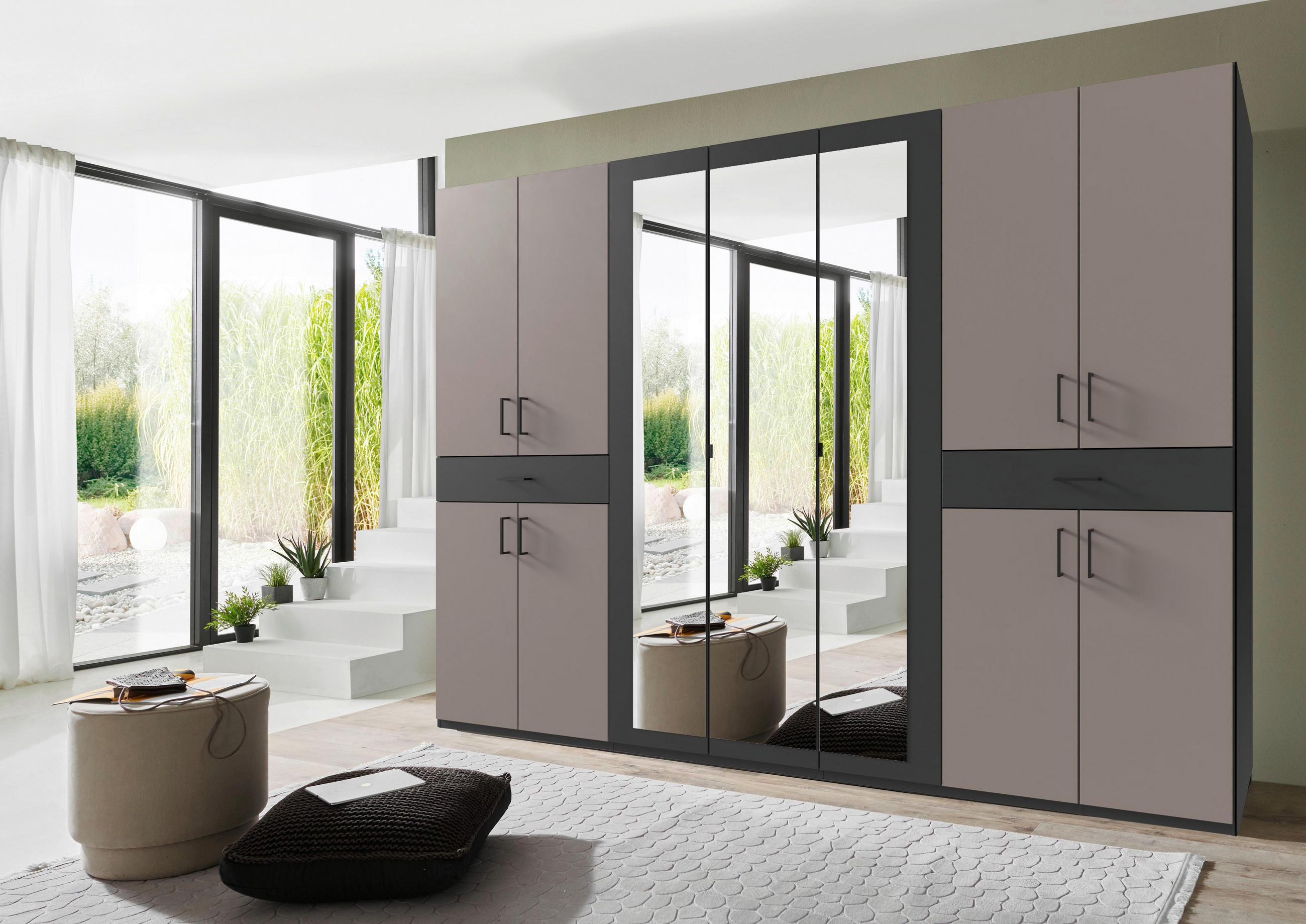 DREHTÜRENSCHRANK in Graphitfarben, Sahara  - Schwarz/Graphitfarben, Konventionell, Glas/Holzwerkstoff (313/208/58cm) - Carryhome