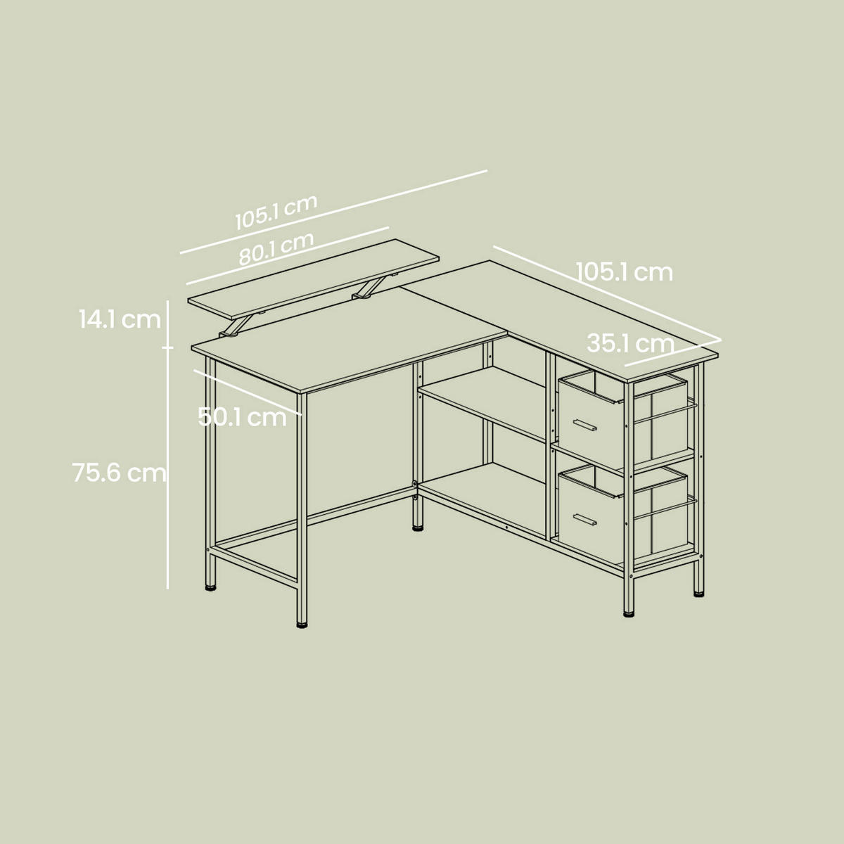 ECKSCHREIBTISCH 115/105/89,5 cm  höhenverstellbar, Stauraum, justierbare Füße  - Schwarz, Basics, Holzwerkstoff/Textil (115/105/89,5cm) - Boxxx