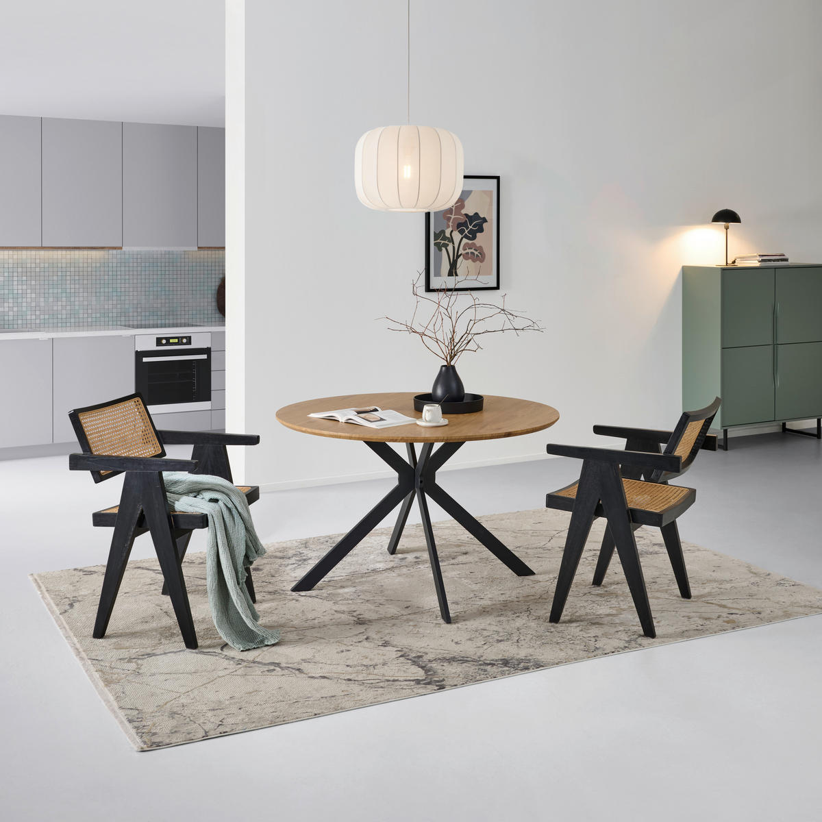 Masă din metal, material pe bază de lemn, 120/120/76 cm,   - culoare lemn stejar/negru, Konventionell, metal/material pe bază de lemn (120/120/76cm) - MID.YOU