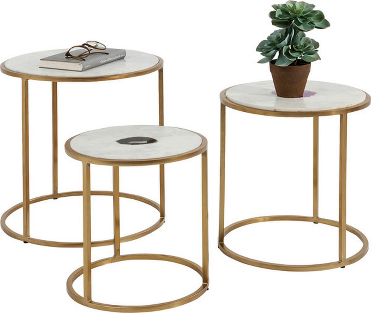 BEISTELLTISCHSET in Metall, Stein  - Beige/Messingfarben, KONVENTIONELL, Stein/Metall - Kare-Design