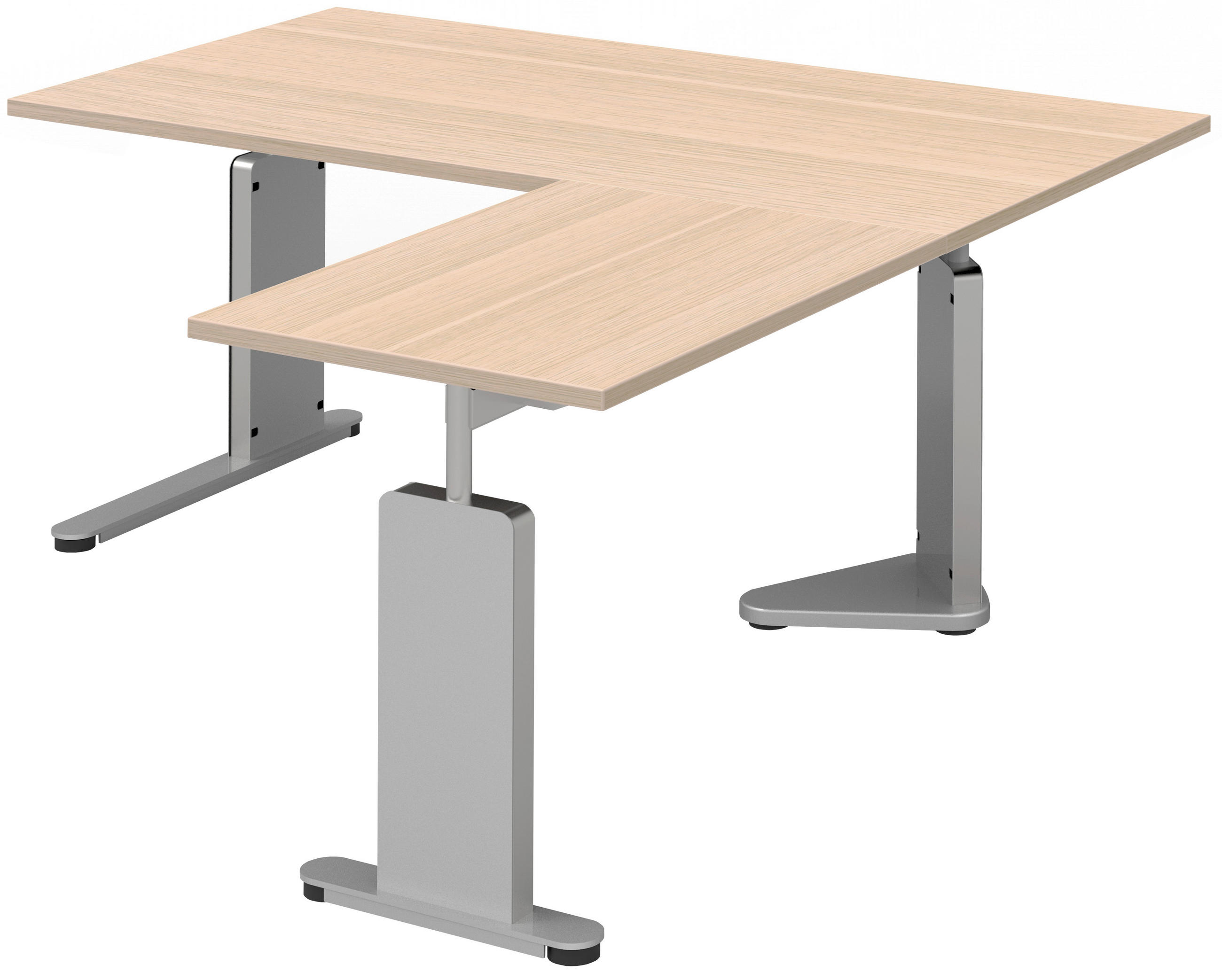 ECKSCHREIBTISCH 160/160/68-82 cm  in Eichefarben, Alufarben  - Eichefarben/Alufarben, Design, Holzwerkstoff/Metall (160/160/68-82cm)