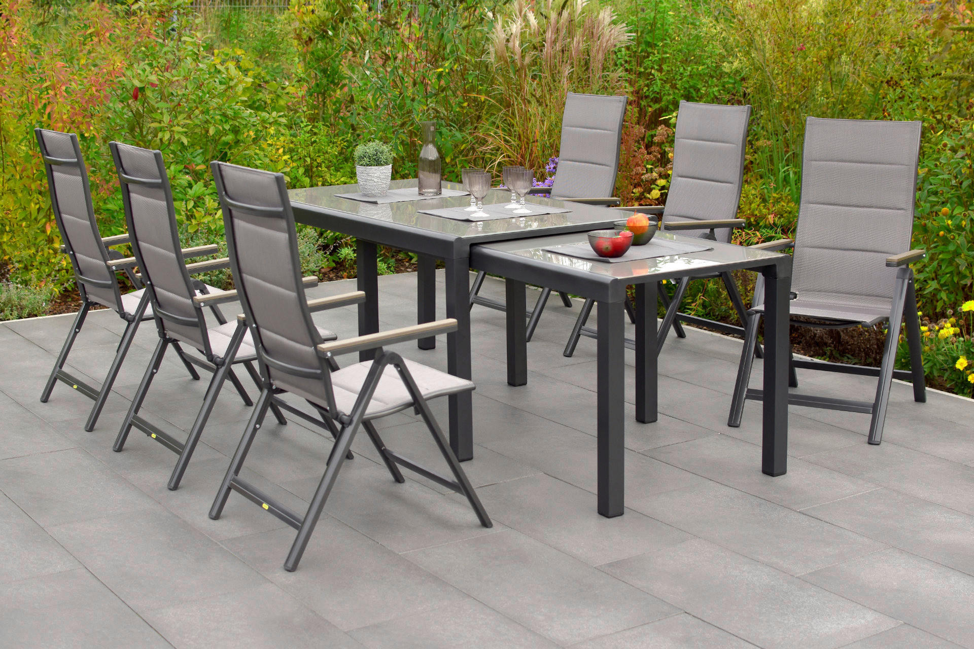 GARTENTISCH 160-320/78/75 cm Metall rechteckig  - Graphitfarben, MODERN, Glas/Metall (160-320/78/75cm) - Gardenson
