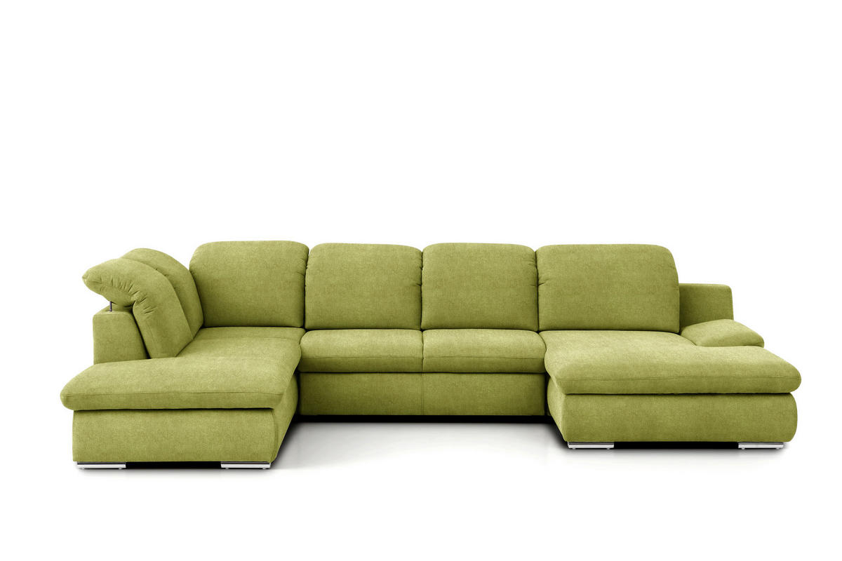 WOHNLANDSCHAFT in Chenille Grün  - Chromfarben/Grün, Design, Textil/Metall (212/353/165cm) - Livetastic