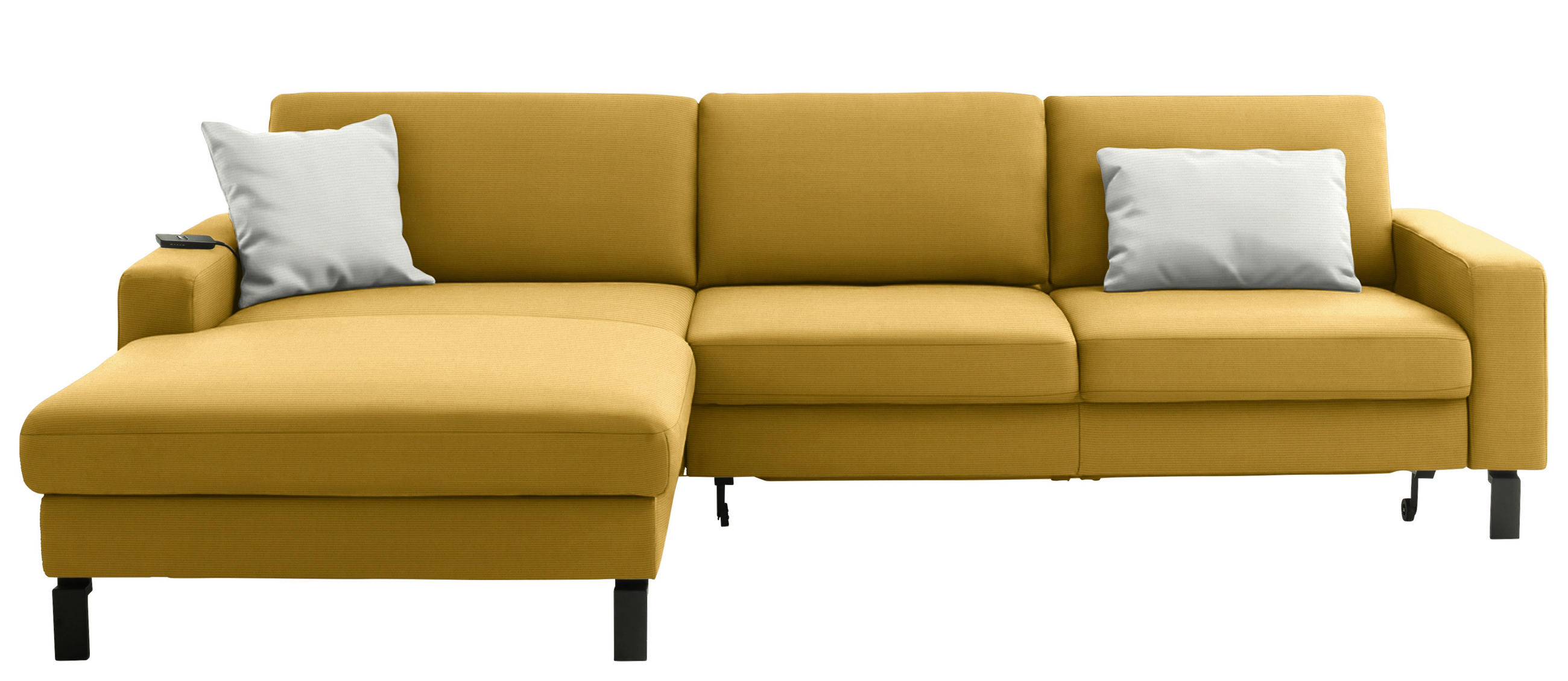 ECKSOFA Cord Goldfarben  - Goldfarben/Schwarz, Design, Textil/Metall (185/298cm) - Pure Home Lifestyle