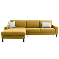 ECKSOFA  in Cord Goldfarben Rücken echt, Sitztiefenverstellung  185/298 cm  - Goldfarben/Schwarz, Design, Textil/Metall (185/298cm) - Pure Home Lifestyle