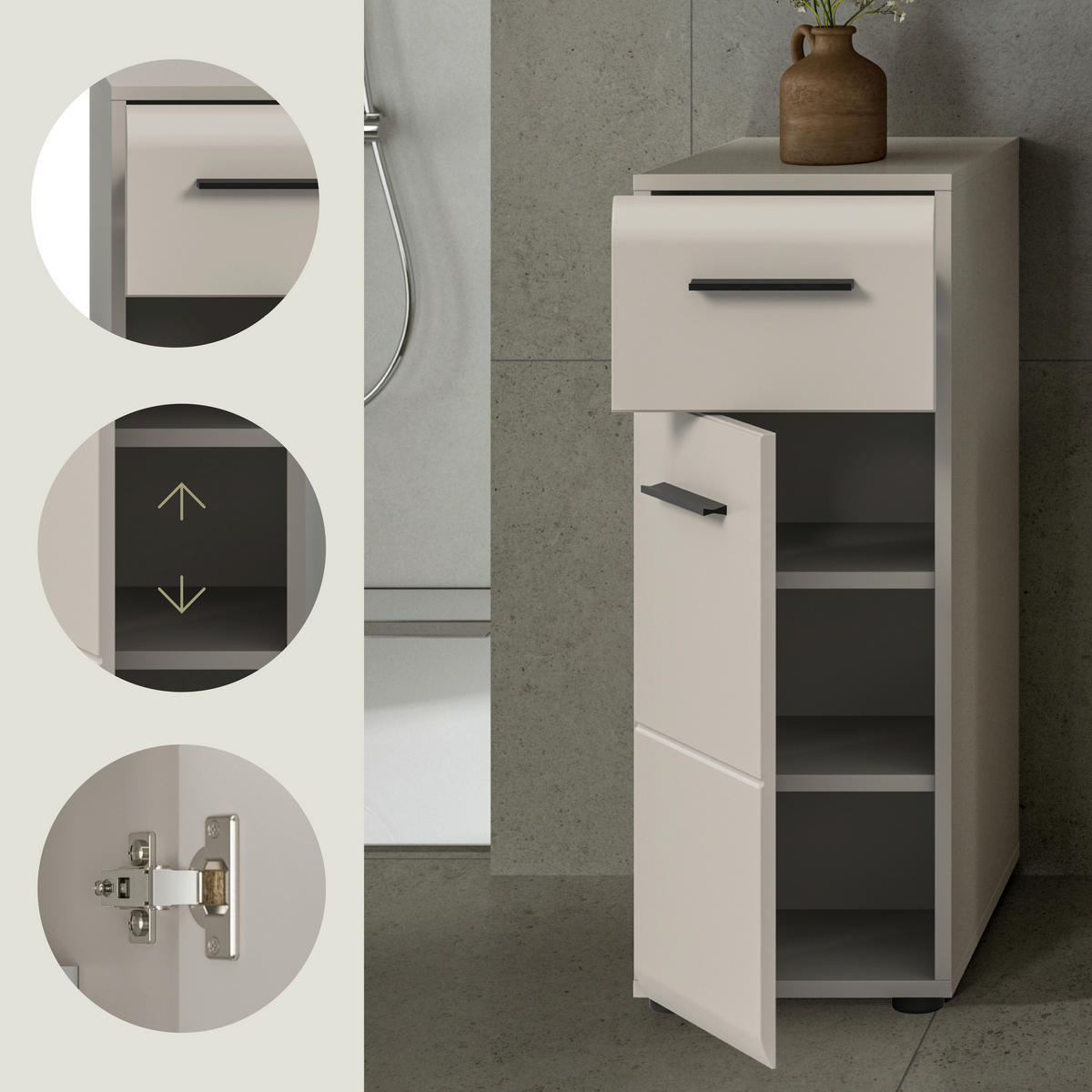 MIDISCHRANK 30/80/30 cm  - Kaschmir/Schwarz, Trend, Holzwerkstoff/Kunststoff (30/80/30cm) - MID.YOU