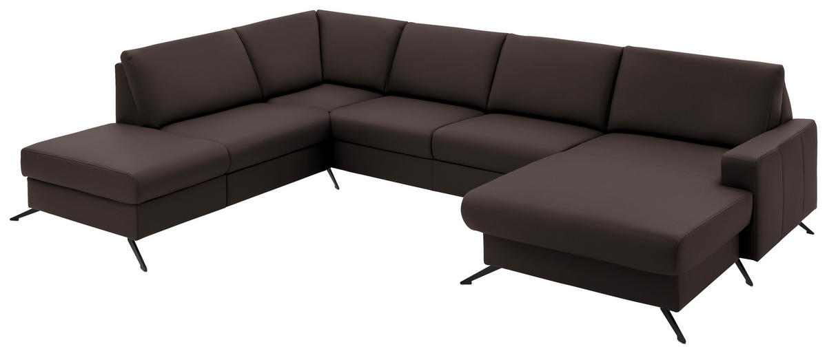 WOHNLANDSCHAFT in Echtleder Dunkelbraun  - Dunkelbraun/Schwarz, Design, Leder/Metall (233/339/165cm) - Beldomo Premium