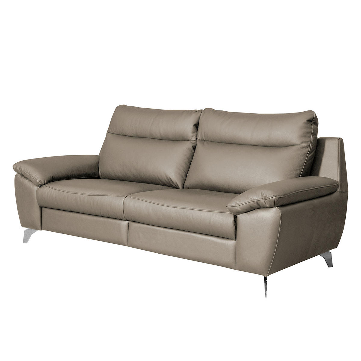 2,5-SITZER 216/95/96 cm PERLE in Echtleder Taupe   - Taupe/Chromfarben, Design, Leder/Metall (216/95/96cm) - Livetastic