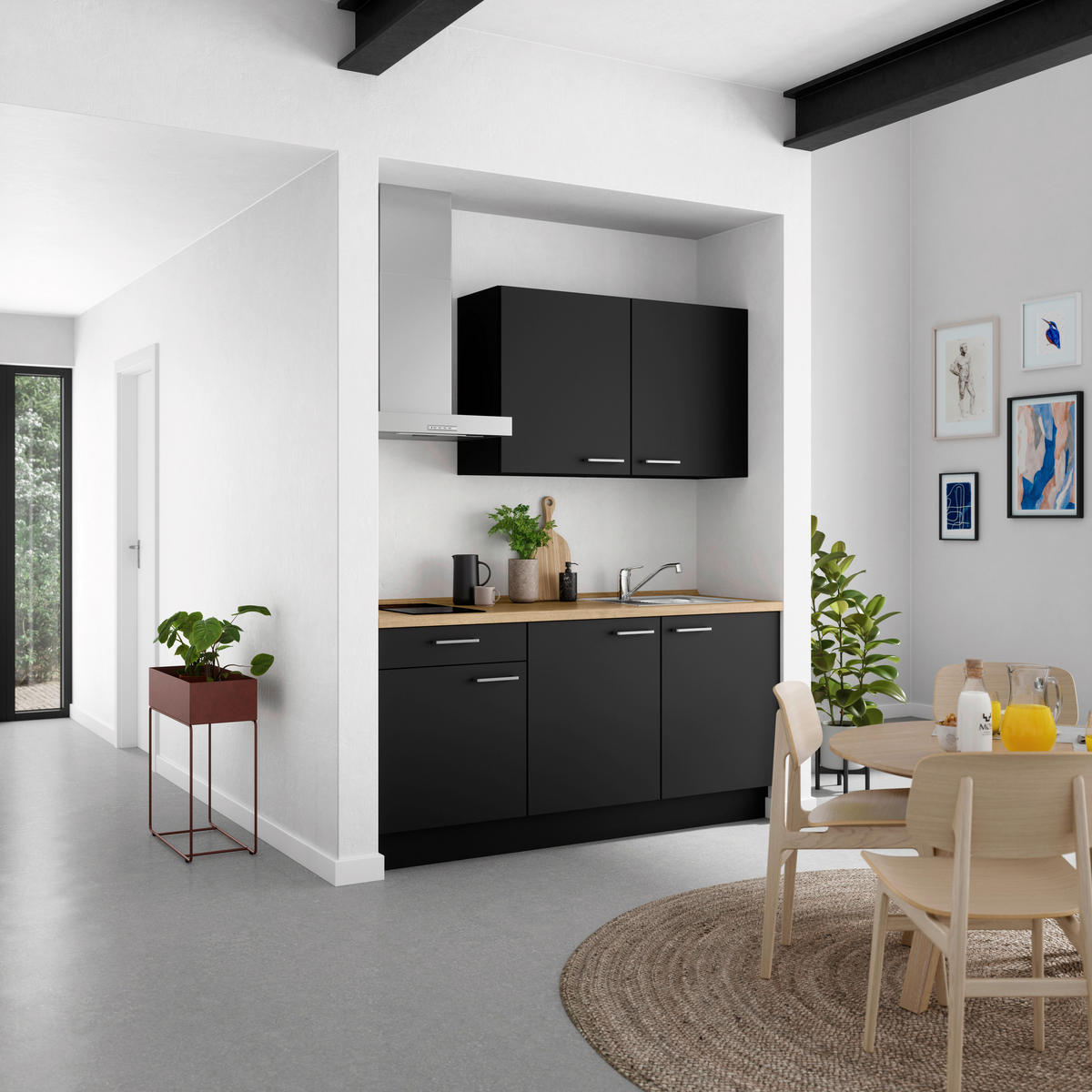 KÜCHENLEERBLOCK 180 cm   in Schwarz, Eichefarben  - Edelstahlfarben/Eichefarben, MODERN, Holzwerkstoff/Metall (180cm) - Nobilia