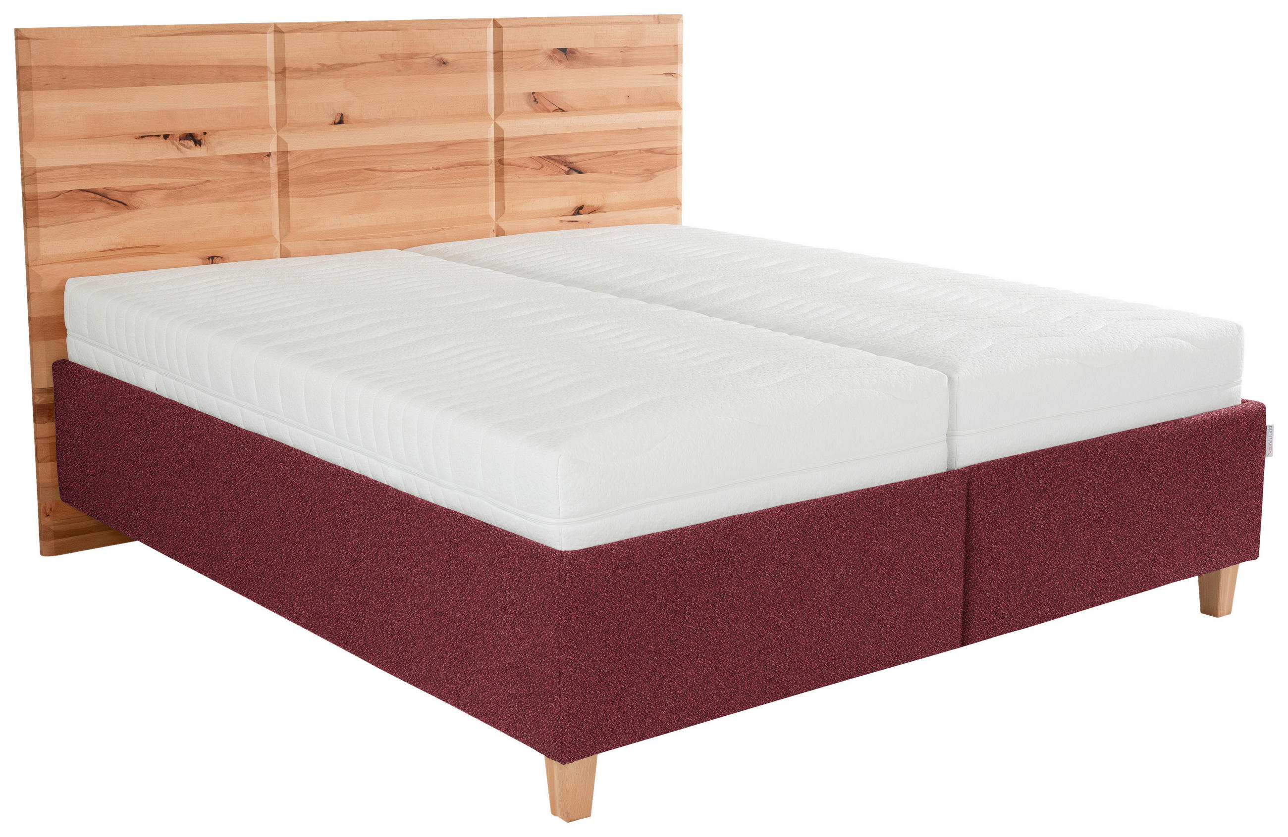 POLSTERBETT 200/200 cm  in Buchefarben, Weinrot  - Weiss/Buchefarben, Design, Holz/Textil (200/200cm) - Valnatura