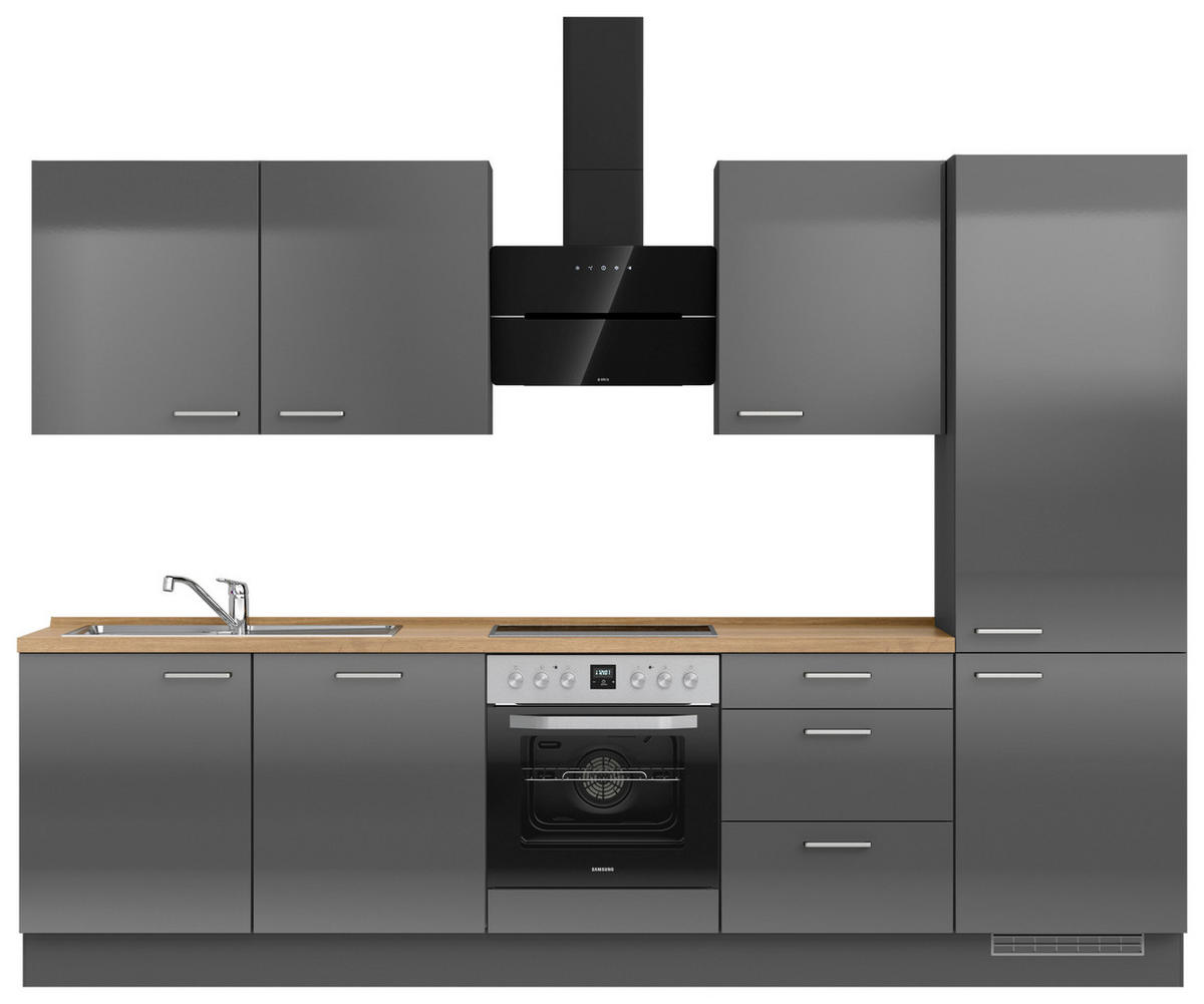 KÜCHENBLOCK 300 cm   in Eichefarben, Schieferfarben  - Schieferfarben/Edelstahlfarben, MODERN, Holzwerkstoff/Metall (300cm) - Nobilia