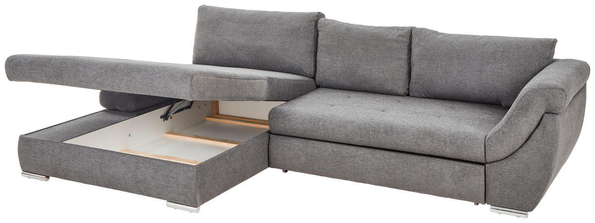 ECKSOFA in Flachgewebe Grau  - Silberfarben/Grau, Design, Textil/Metall (174/306cm) - MID.YOU