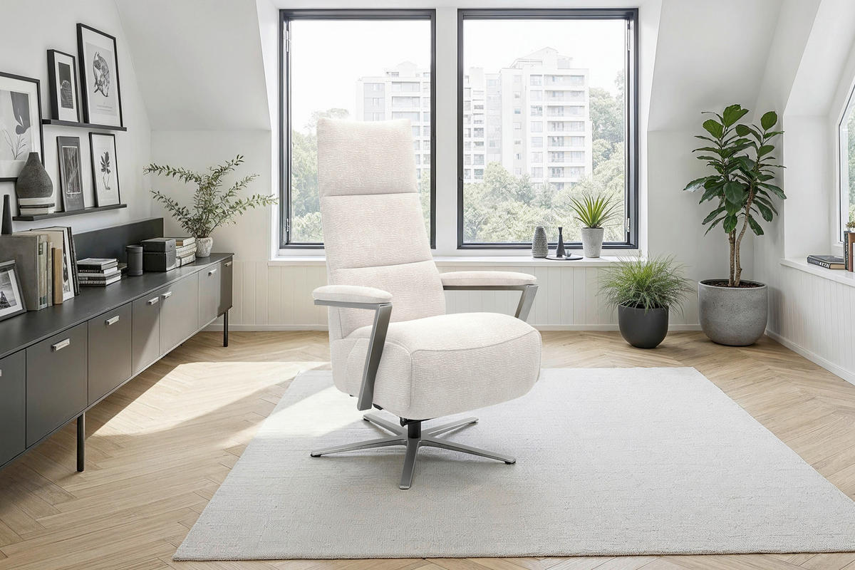 RELAXSESSEL TV VARIO COMFORT E S1 Chenille Kopfteilverstellung, Rücken echt    - Silberfarben/Creme, Basics, Textil/Metall (70/124/85cm) - Sit & More