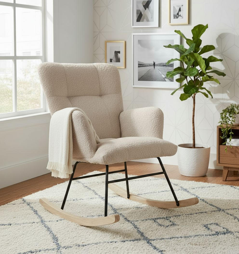 SCHAUKELSTUHL in Bouclé Braun  - Braun/Naturfarben, Basics, Holz/Textil (62/90/52cm) - P & B