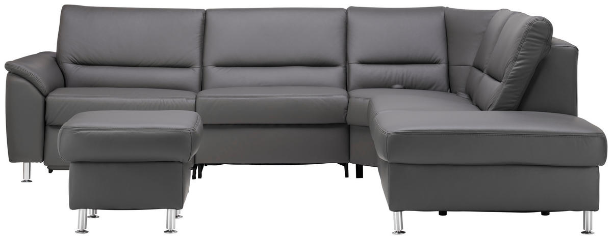 ECKSOFA in Echtleder Grau  290/249 cm  - Alufarben/Grau, KONVENTIONELL, Leder/Metall (290/249cm) - Beldomo Premium