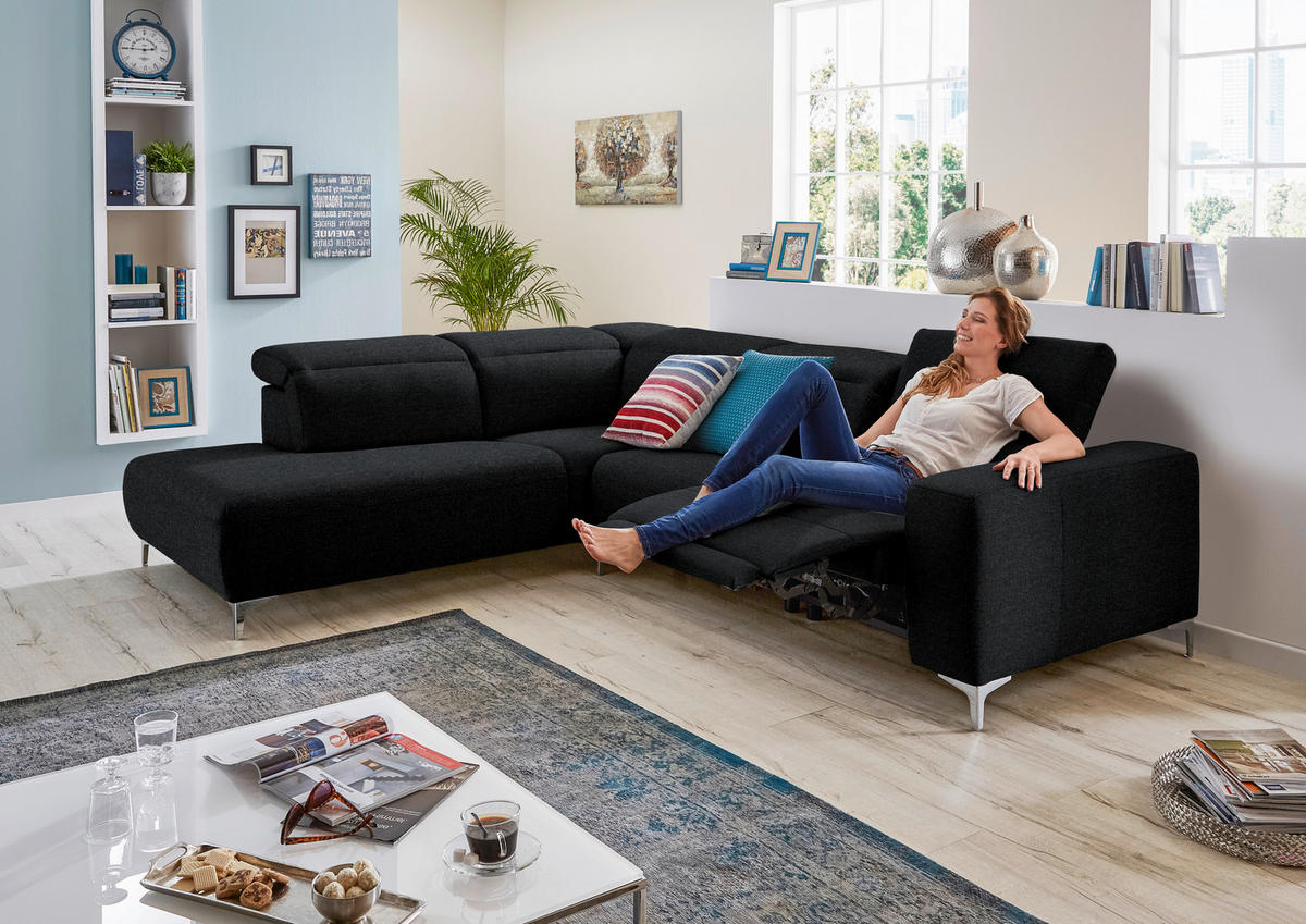 ECKSOFA Anthrazit Flachgewebe  - Anthrazit, Design, Textil/Metall (290/238cm) - Pure Home Lifestyle