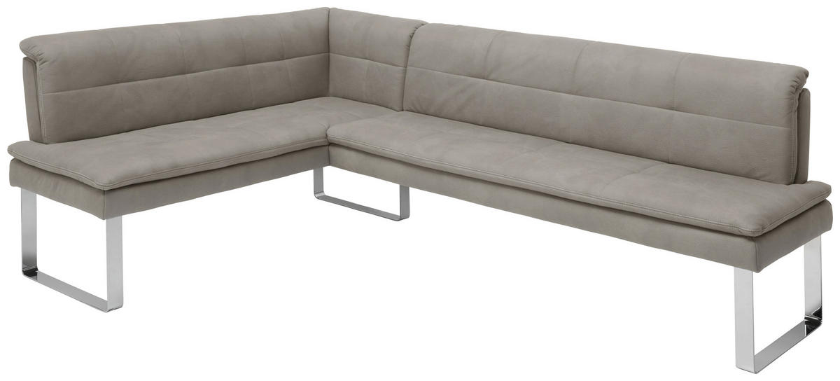 ECKBANK in Metall, Textil Chromfarben, Ecru  - Chromfarben/Ecru, Design, Textil/Metall (174/213cm) - Novel