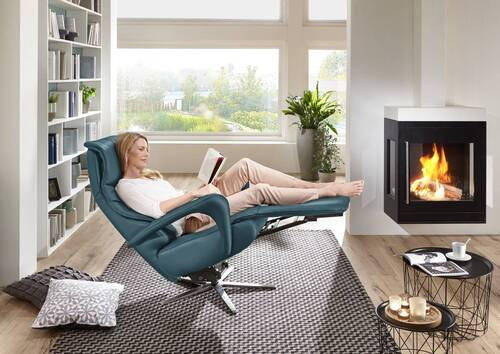 RELAXSESSEL in Leder Blau  - Blau/Edelstahlfarben, Design, Leder/Metall (75/106/88cm) - Dieter Knoll