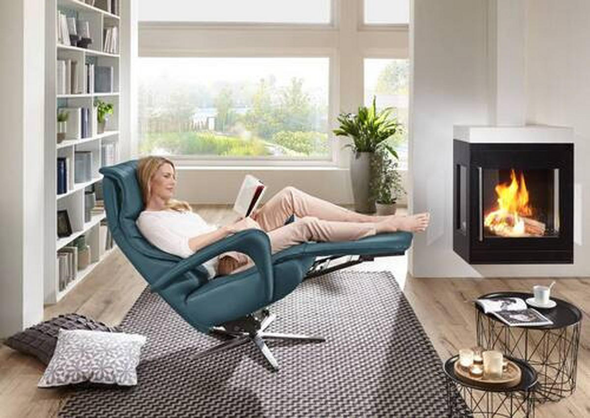 RELAXSESSEL in Leder Blau  - Blau/Edelstahlfarben, Design, Leder/Metall (75/106/88cm) - Dieter Knoll