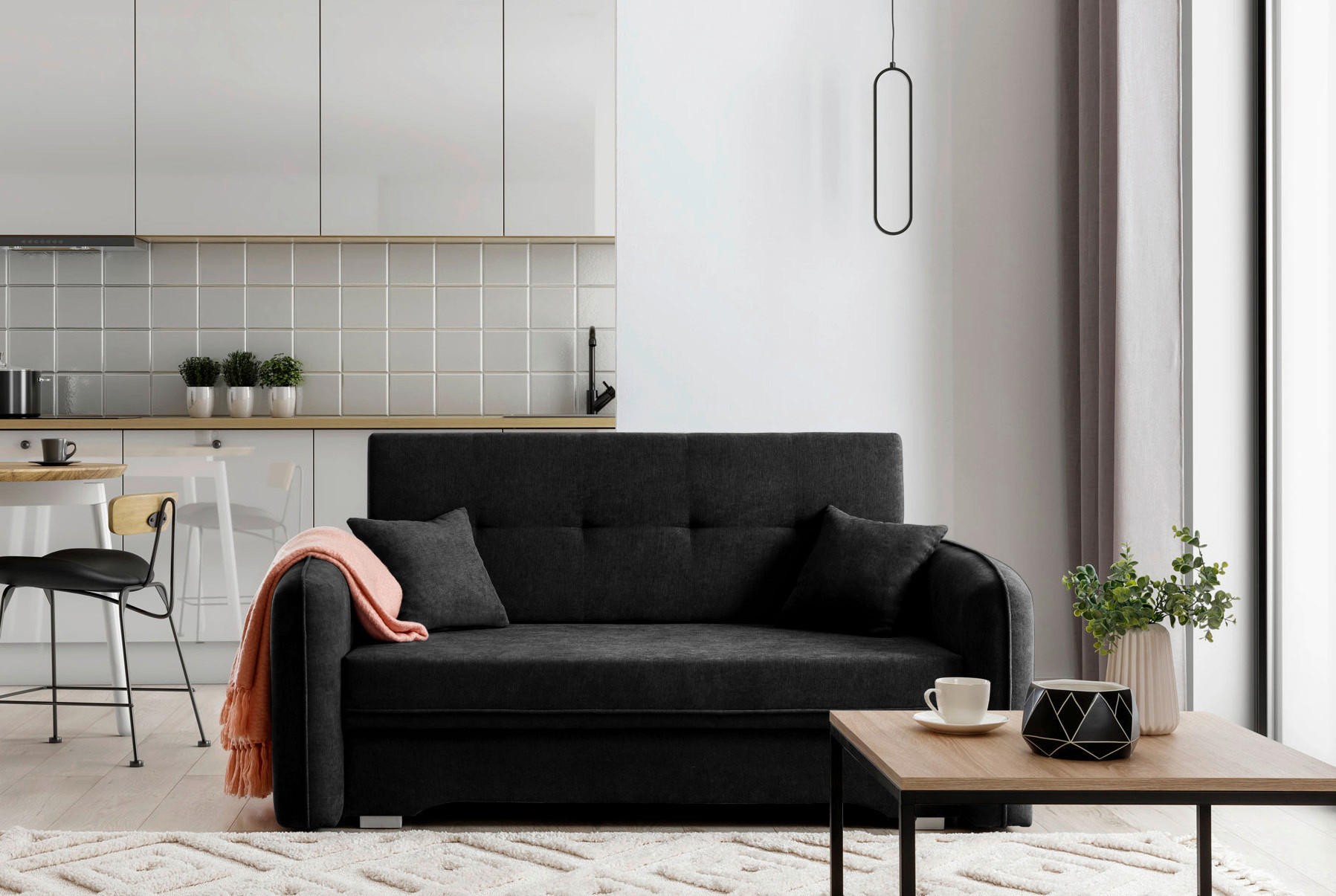 SCHLAFSOFA Chenille Schwarz  - Silberfarben/Schwarz, Design, Kunststoff/Textil (155/105/75cm) - P & B