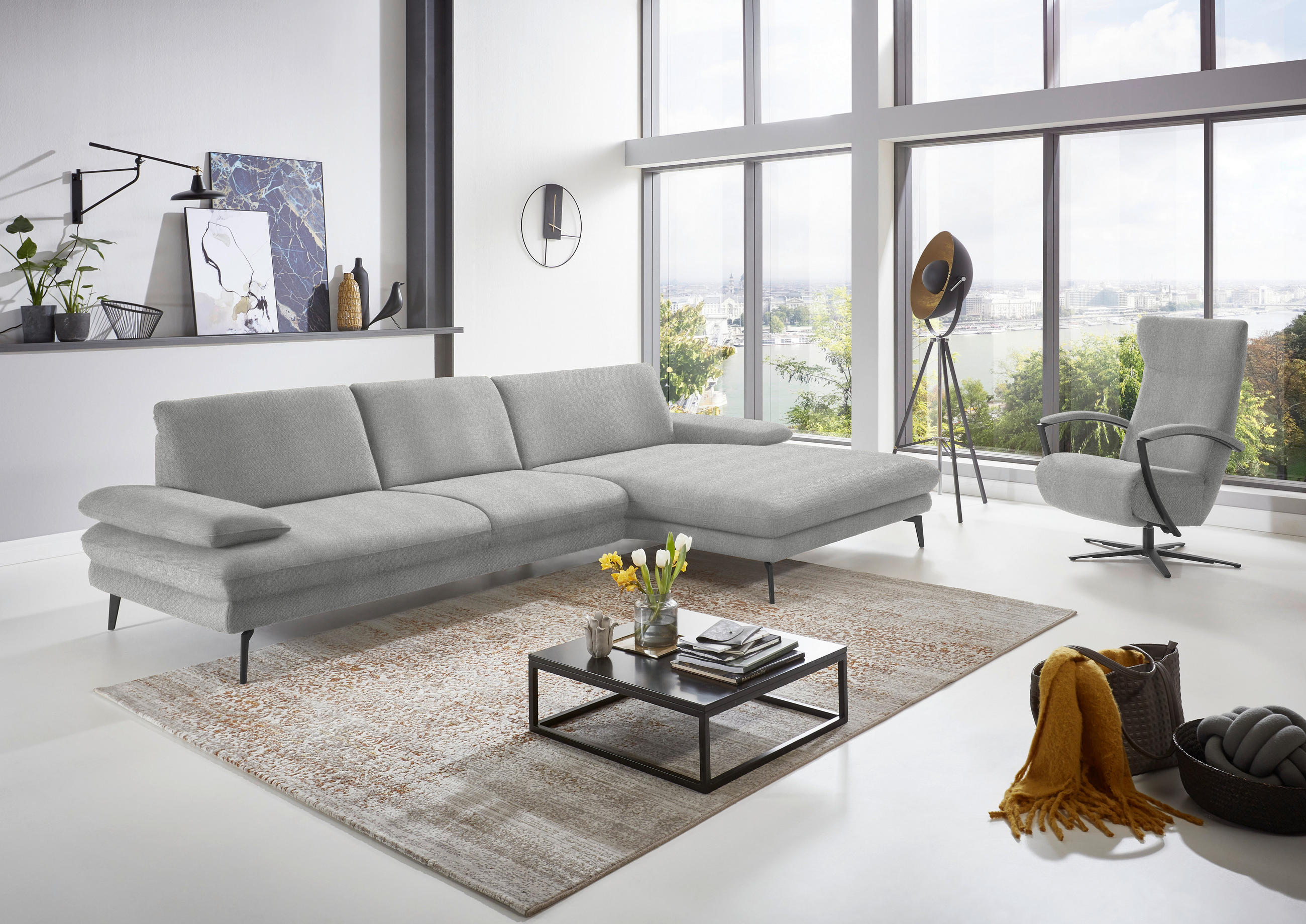 ECKSOFA in Chenille Ecru  - Ecru/Schwarz, Design, Textil/Metall (310/180cm) - Dieter Knoll
