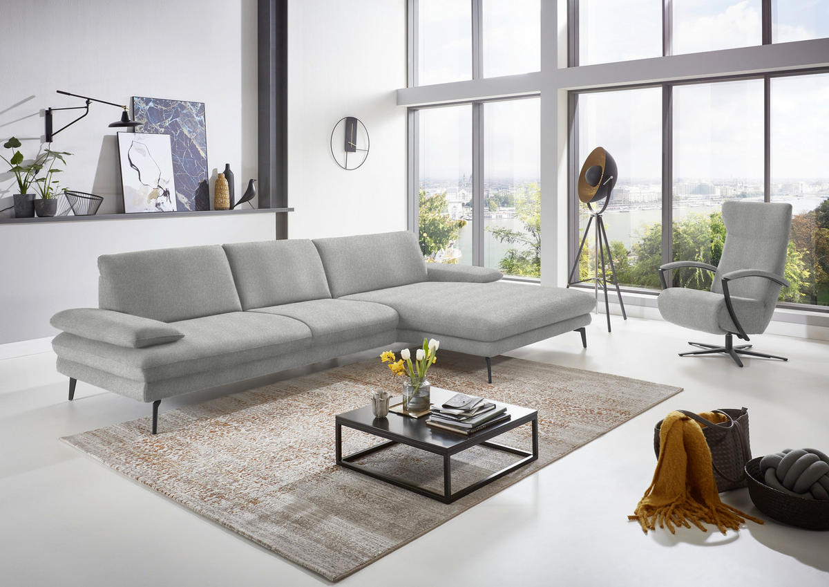 ECKSOFA in Chenille Ecru  - Ecru/Schwarz, Design, Textil/Metall (310/180cm) - Dieter Knoll
