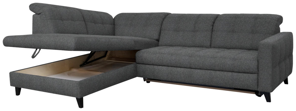 ECKSOFA in Webstoff Dunkelgrau  - Dunkelgrau/Schwarz, Design, Holz/Textil (216/297cm) - Xora