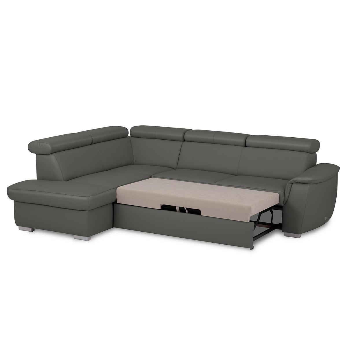 WOHNLANDSCHAFT  in Kombination Echtleder/Lederlook Anthrazit  - Anthrazit, Leder/Metall (211/262cm) - Celina Home