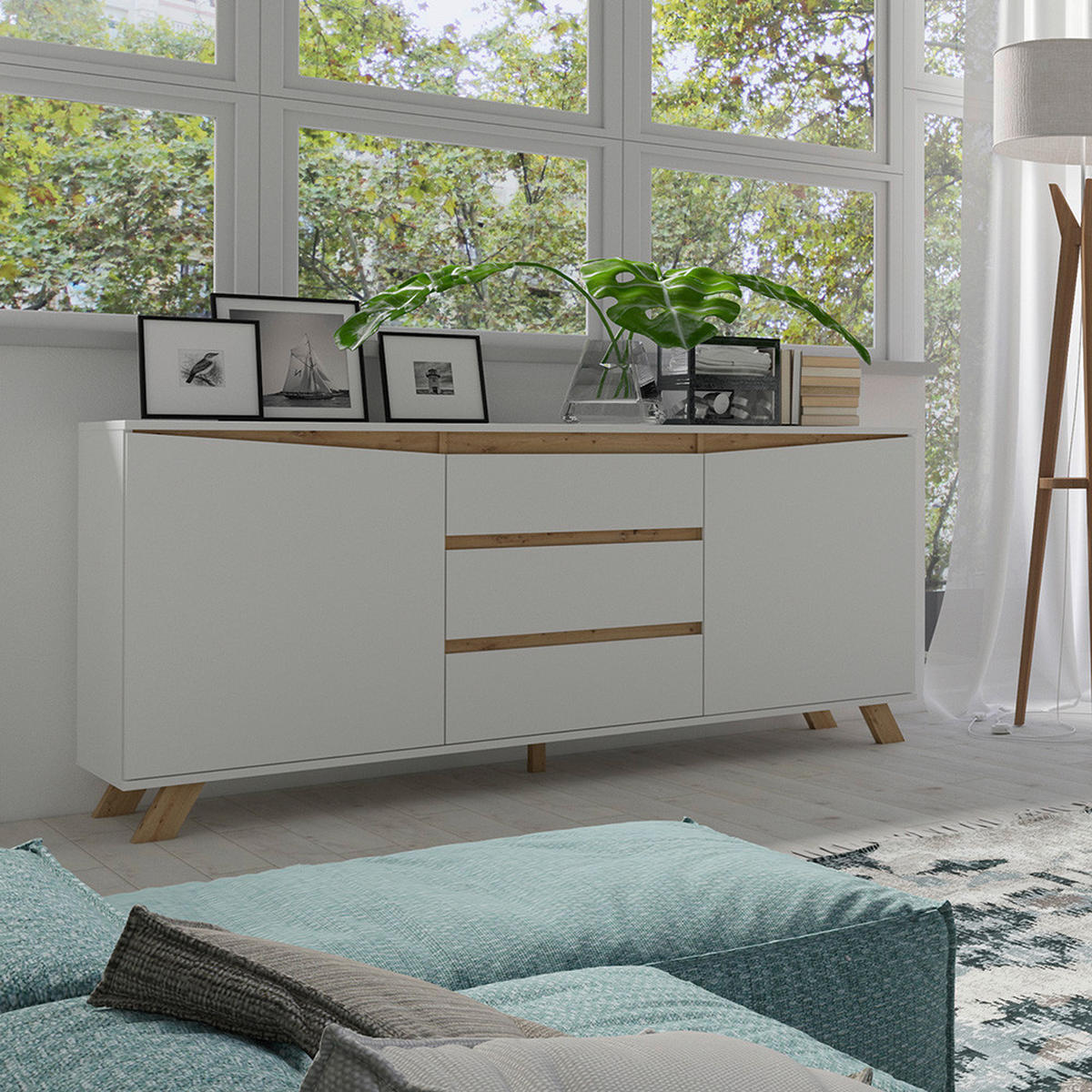 SIDEBOARD Valentin  in 180/76/38 cm  - Weiß/Eiche Artisan, MODERN, Holzwerkstoff (180/76/38cm) - MID.YOU