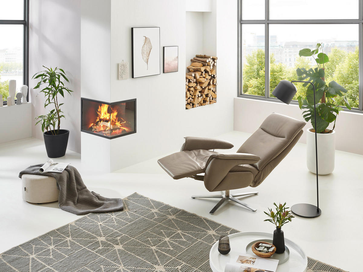 FERNSEHSESSEL in Fango  - Edelstahlfarben/Fango, Modern, Leder/Metall (77/116/80cm) - Livetastic