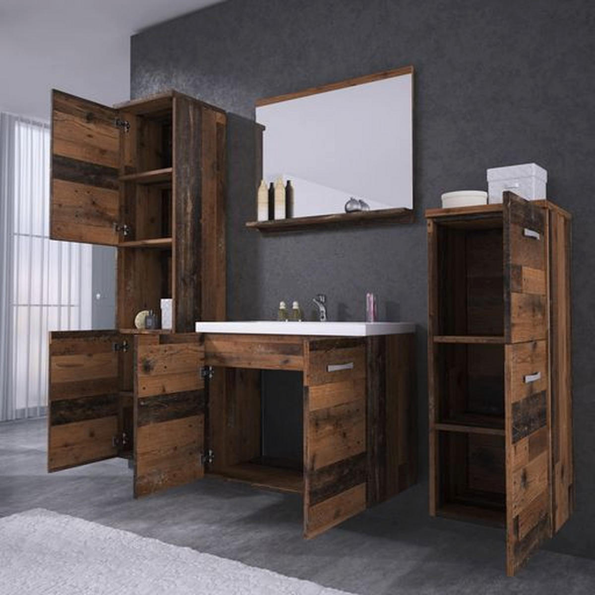 BADEZIMMER 5-teilig  in 120 cm  - Alteiche/Eichefarben, LIFESTYLE, Keramik/Holzwerkstoff (120cm) - P & B