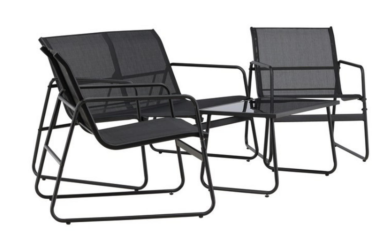 LOUNGEGRUPP 4 delar  - svart, Klassisk, metall/glas