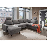 WOHNLANDSCHAFT in Chenille Dunkelgrau  - Dunkelgrau/Schwarz, Modern, Holz/Textil (153/305/200cm) - Livetastic