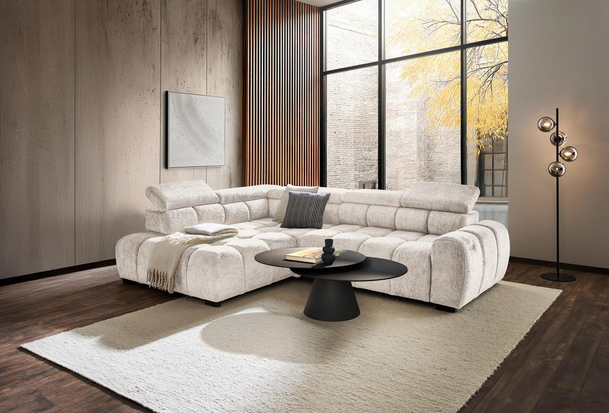 ECKSOFA inkl. Funktionen Beige Webstoff  - Beige/Schwarz, MODERN, Kunststoff/Textil (205/297cm) - Welnova