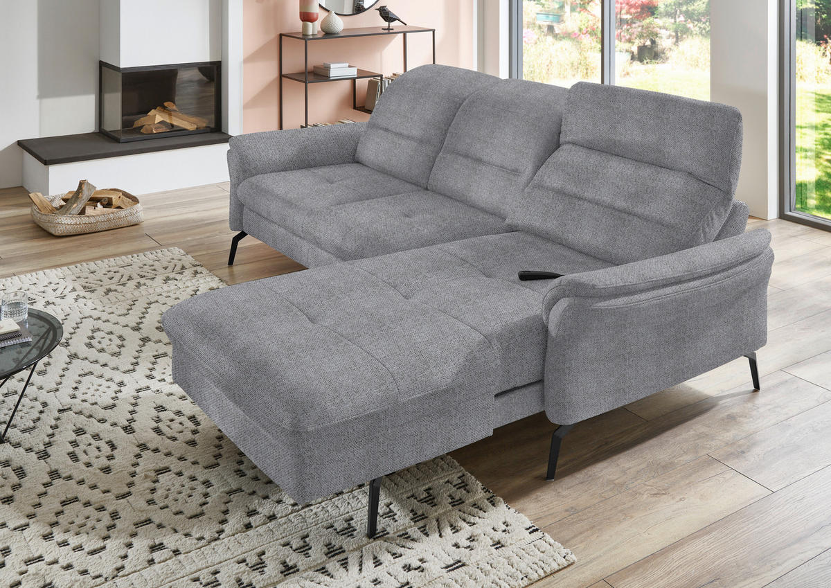ECKSOFA in Flachgewebe Grau  - Schwarz/Grau, Konventionell, Textil/Metall (260/181cm) - Beldomo Speed