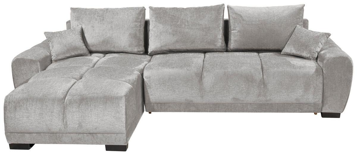 HÖRNBÄDDSOFFA 3-sits i chenille silver  - silver/svart, Basics, textil/plast (294/183cm) - Livetastic